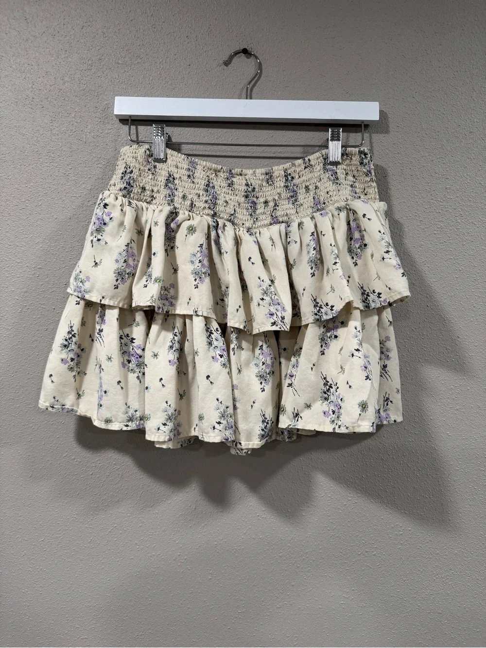 Aerie Cream Mini Skirt with Lavender Floral Print - Picture 3 of 5